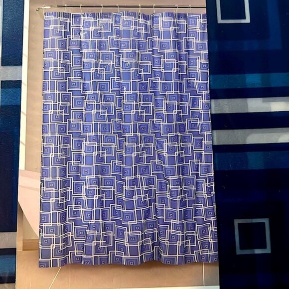 Navy Blue Tile PEVA Shower Curtains NEW - Picture 1 of 2
